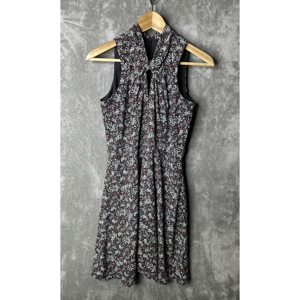 LOFT Outlet Dress Womens 2‎ A-Line Short Black Floral Zip Closure Sleeveless